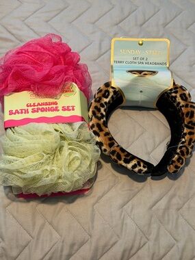 Bath bundle - Sunday State Leopard Terry Cloth Spa Headbands and bath puffs